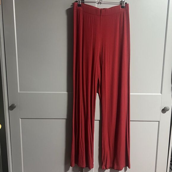 SKIMS Women Ribbed Wide Leg Elastic Waist Pants Red Medium Lounge Cozy - Picture 1 of 8
